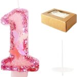 Birthday Candles Number 1,Pink Glitter Happy Birthday Cake Candles Handmade Sequin Numeral Candle
