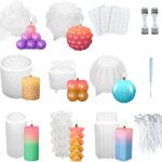 MOAMUN 8PC Silicone Candle Moulds Set for Candle Making, 3D Bubble Candle Pillar Candle Mould with 113 Tools, Candle Molds for Making Soap Wax Crafts DIY Handmade Gift Decor