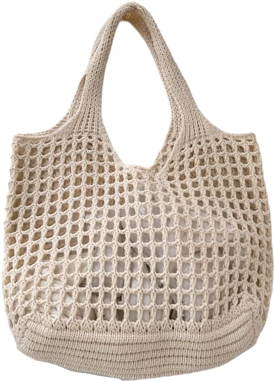 ENBEI Women Foldable Beach Tote, Washable Lightweight Beach Bag, Eco-Friendly Knit Shoulder Purse for Travel/Shopping/Gifts