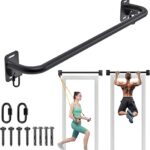 Pull Up Bar Wall Mount 440 LBS Capacity Doorway Chin Up Bar Multifunctional Steel Chinup Bar with with Resistance Band Hooks for Indoor Home Gym Garage