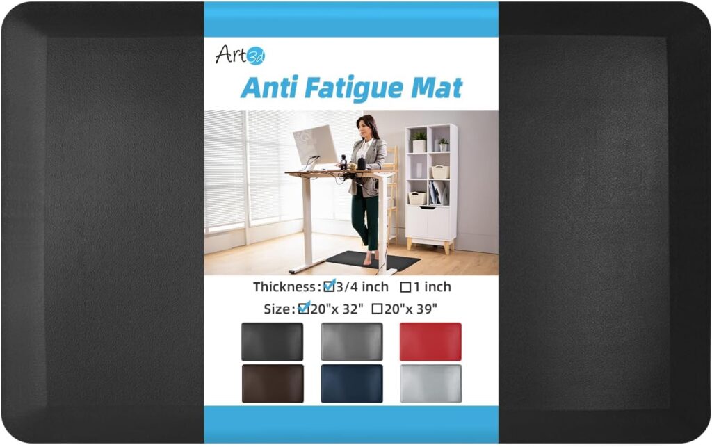 Art3d 3/4″ Thick Kitchen Mats for Floor, Waterproof 20″ X 32″ Cushioned Comfort Mat, Anti Fatigue Mats for Kitchen, Ergonomic Standing Office Desk, Home and Garage, Black