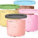 Containers Replacement for Ninja Creami Pints and Lids – 4 Pack, 16oz Cups Compatible with NC301 NC300 NC299AMZ Series Ice Cream Maker – Dishwasher Safe, Leak Proof Lids Pink/Mint/Grey/Blue