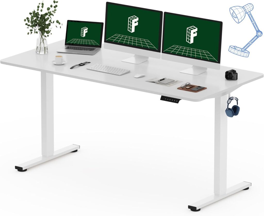 FLEXISPOT One-Piece Electric Standing Desk, 60 x 24 Inches Adjustable Desk with Seamless Desktop, Memory Controller Height Adjustment (White Frame + White Desktop, 2 Packages)