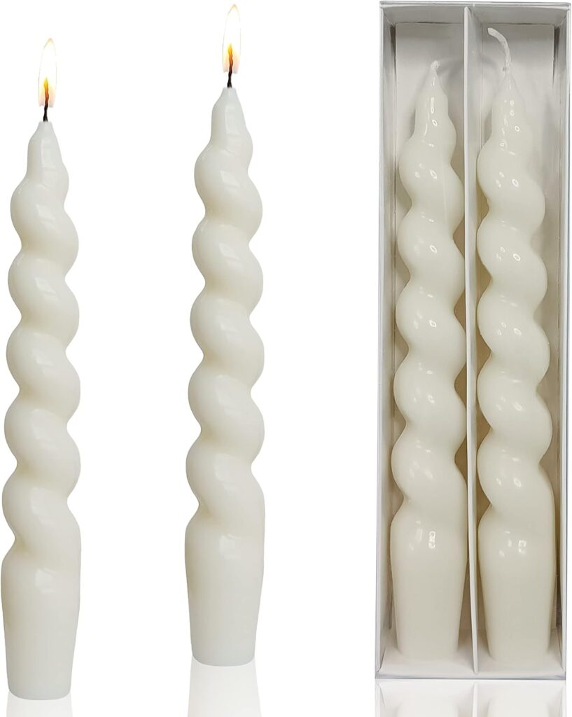 White Taper Candles Stick Spiral Twisted Candles H 7.5inch Wax Unscented Dinner Candle Smokeless for Home Decor, Relaxation & All Occasions(White)