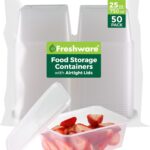 Freshware Food Storage Containers [50 Set] 25 oz Plastic Deli Containers with Lids, Slime, Soup, Meal Prep Containers, BPA Free, Stackable, Leakproof, Microwave, Dishwasher and Freezer Safe