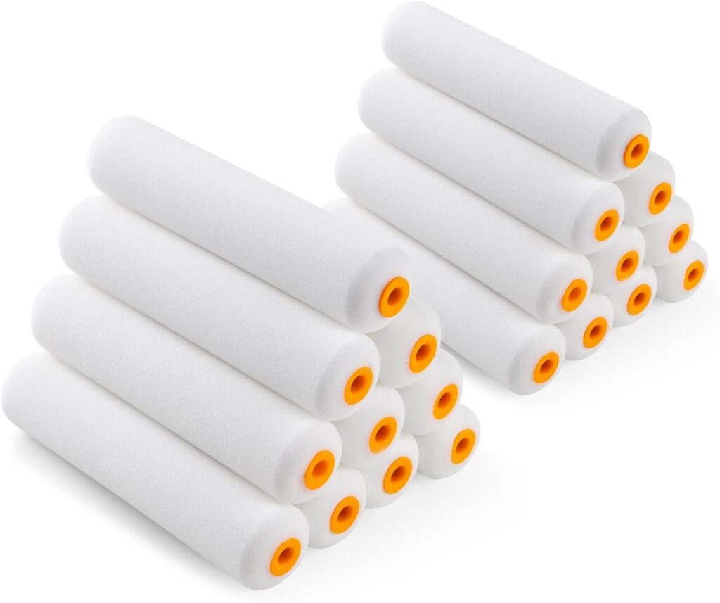 Foam Paint Roller, 20 Pack, 6 Inch Mini Paint Roller Covers, High Density Foam Paint Roller, Small Paint Rollers for All Flat Surfaces, Suitable for Wall，Kitchen Cabinets, Doors, Tables, Etc