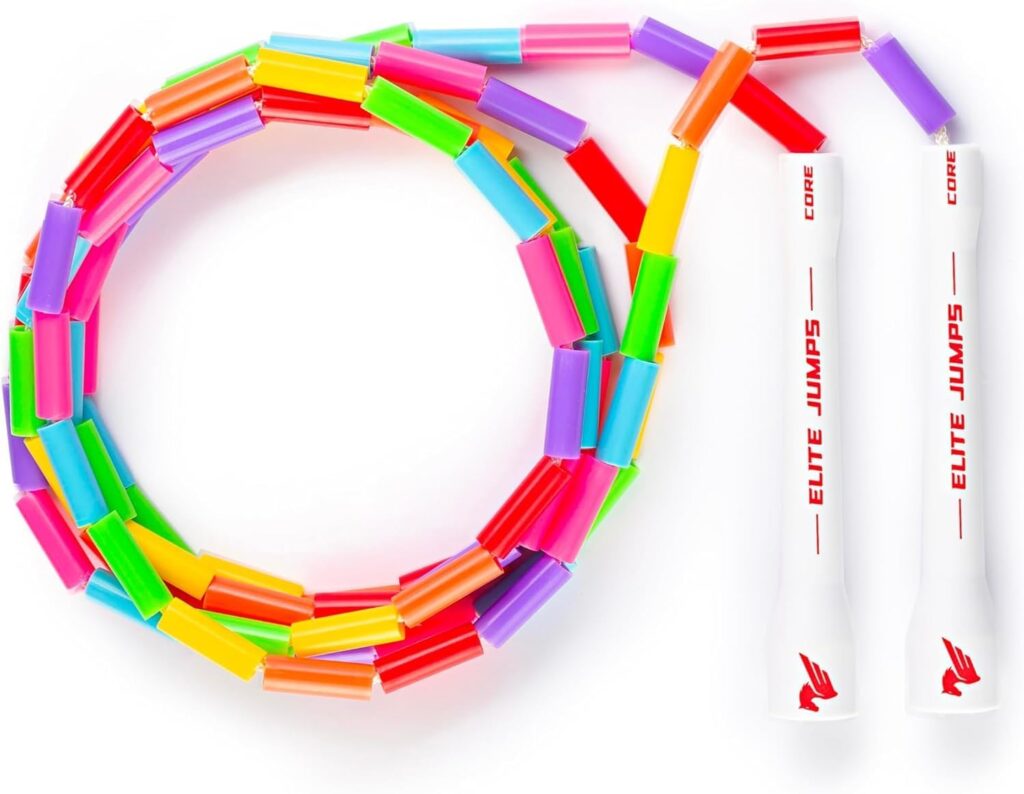 Beaded Kids Exercise Jump Rope – Segmented Skipping Rope for Kids – Durable Shatterproof Outdoor Beads – Light Weight and Tangle Free Exercise Training – Easily Adjustable Kids Jump Rope for Fitness