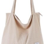 KALIDI Women Corduroy Tote Bag Zipper Casual Tote’s Handbag Big Capacity Shoulder Bag with Pockets