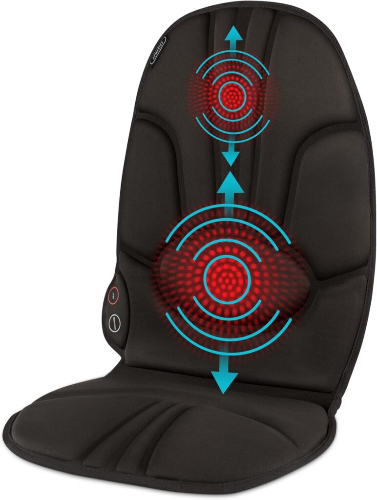 Homedics Portable Heating and Vibrating Back Massage Cushion with Adjustable Intensity and Integrated Straps