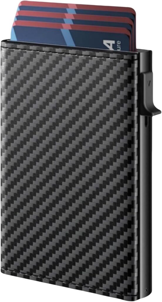 Wallet for Men, Mens Minimalist Wallet 9-14 Cards, RFID Blocking Smart Pop Up Card Wallet, Metal Aluminum Credit Card Holder,Slim Compact Wallet with Money Clip ID Window(Black)