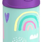 THERMOS FUNTAINER Water Bottle with Straw – 12 Ounce – Kids Stainless Steel Vacuum Insulated Water Bottle with Lid, Rainbows