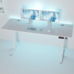 Shintenchi Standing Desk, 63×24 Inch Height Adjustable Electric Sit Stand up Desk, Ergonomic Rising Computer Table, Modern Lift Gaming Desk Workstation for Home Office, White