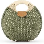 Handmade Straw Handbag Woven Shell Bag Summer Beach Rattan Tote Bag for Women Round Handle Ring Straw Purses