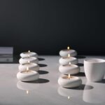 Handmade Decorative Pebble Tealight Candle Holders Set of 8 – Handcrafted Home Decor Accent for Calming Earthy Aesthetic White Cement Diameter 2.6 inches