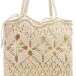 TeeYee Boho Crochet Summer Handbag Handmade Cotton Rope Knit Shoulder Bags for Women Bohemia Tote for Travel