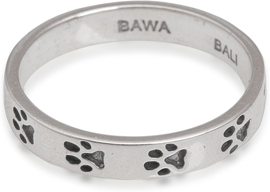 NOVICA Artisan Handmade .925 Sterling Silver Band Ring Paw Print Motif from Bali Indonesia Animal Themed Modern Dog ‘Paw Prints’