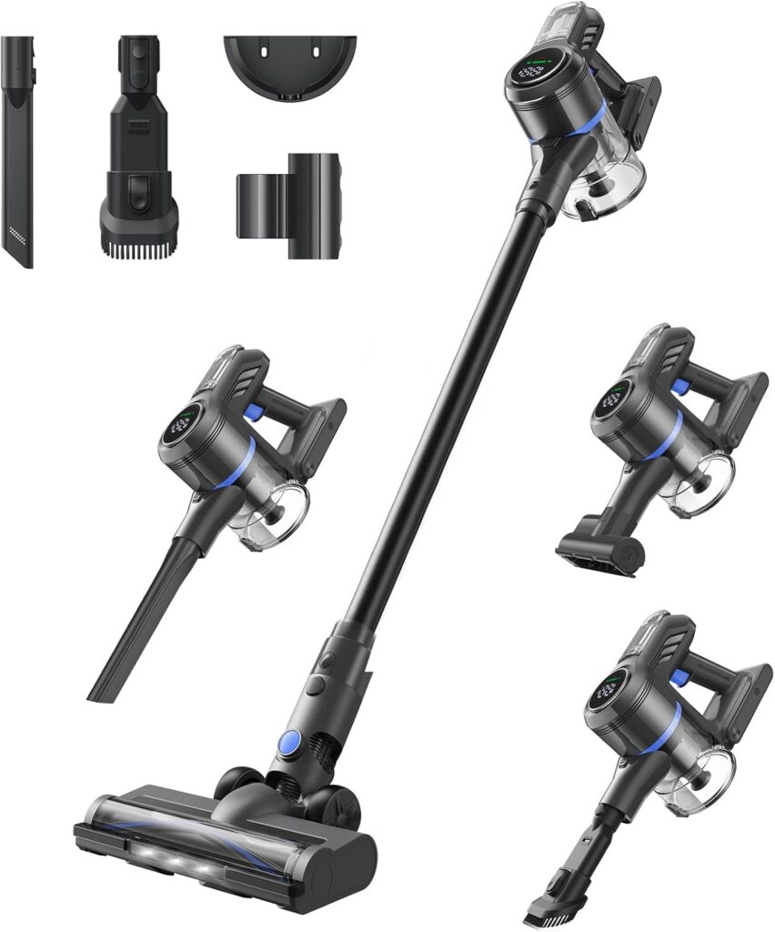 DREAME J30-W Cordless Vacuum Cleaner with LED Headlights, 450W Powerful Suction, 60Min Runtimes, Detachable Battery, One-Touch Emptying, Stick Vacuum Cleaner for Pet Hair, Carpet & Hard Floor