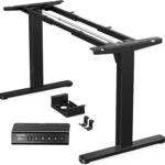 HUANUO Standing Desk Frame with 220lbs Powerful Brushless Motor, Double Crossbeam Structure, Thick Adjustable Desk Legs, for Max 35.4″ x 86.6″ Desktop, for Home Office, Black Frame Only