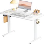 Smug Adjustable Height Standing Desk Electric Sit Stand Up Down Computer Table Ergonomic Rising Modern Lift Motorized Gaming Desktop Workstation for Work Home Office, 40″ L X 24″ W, White