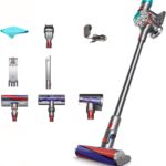Dyson V8 Absolute Cordless Vacuum Cleaner, HEPA Filter, Rotating Brushes, Bagless, Battery Operated, Up to 40 Min Runtime, Silver, with 5AVE Microfiber Cloth