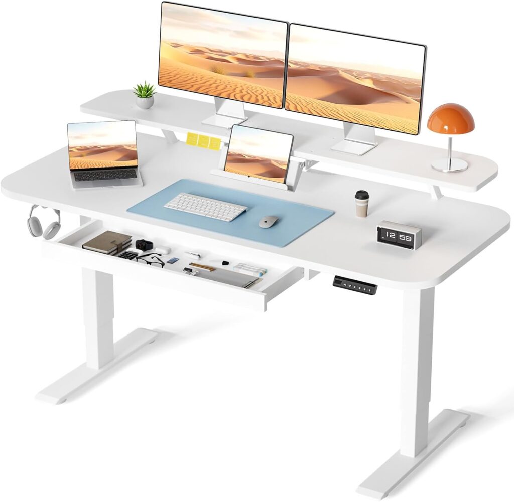 COMHOMA Electric Standing Desk with Drawers, 48 x 24” Sit Stand up Desk with Monitor Stand, Laptop Stand, Height Adjustable Ergonomic Home Office Computer Desk with Memory Preset Controller