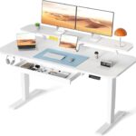 COMHOMA Electric Standing Desk with Drawers, 48 x 24” Sit Stand up Desk with Monitor Stand, Laptop Stand, Height Adjustable Ergonomic Home Office Computer Desk with Memory Preset Controller