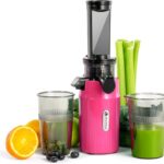 Ventray Ginnie Mini Cold Press Juicer, Small Slow Masticating Juicer for Vegetables and Fruits, High Juice Yield, Easy to Clean, Space-Saving, Fit for Personal/Travel/Picnic/Office – Pink