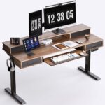 Smart Electric Standing Desk, 55″ Standing Desk Adjustable Height, Sit Stand Table with 4 Drawers, Ergonomic Adjustable Sit Stand Table with Keyboard Tray, Rustic Brown