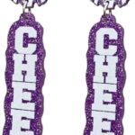 Colorful Acrylic Glitter CHEER MAMA Letter Earrings Handmade Lightweight Resin Pom Poms MAMA Cheerleading Dangle Drop Earrings for Women Mom Mother’s Day Jewelry Gifts