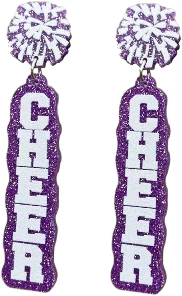 Colorful Acrylic Glitter CHEER MAMA Letter Earrings Handmade Lightweight Resin Pom Poms MAMA Cheerleading Dangle Drop Earrings for Women Mom Mother’s Day Jewelry Gifts