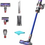 Dyson V11 Cordless Stick Vacuum – Nickel/Blue, HEPA Filter, Bagless, Up to 60 Min Runtime, Rotating Brushes, Battery Operated, 2-Year Warranty, with 5AVE Microfiber Cloth