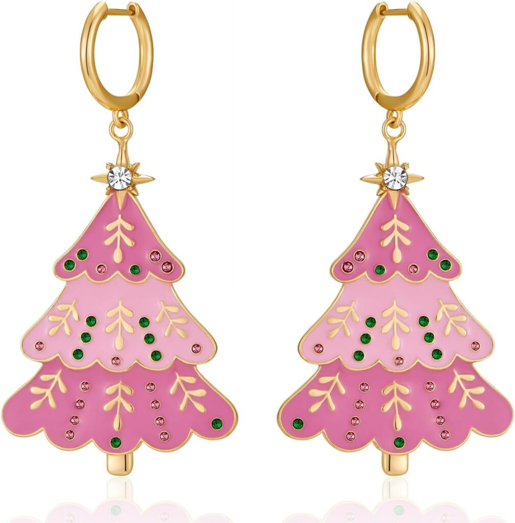 LILIE&WHITE Christmas Earrings For Women Christmas Tree Dangle Earrings With Colorful Rhinestone Glitter Bow Knot Colorful Light Bulb Jingle Bell Stud Earring Holiday Earrings Xmas Gif