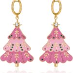 LILIE&WHITE Christmas Earrings For Women Christmas Tree Dangle Earrings With Colorful Rhinestone Glitter Bow Knot Colorful Light Bulb Jingle Bell Stud Earring Holiday Earrings Xmas Gif
