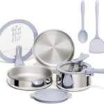 CAROTE Tri-Ply Stainless Steel Cookware Set with Stand-Up Lid, 11Pcs Pots and Pans Set Non Stick, Induction Kitchen Cooking Sets with Detachable Handle, Oven Safe to 600°F, Non Toxic Dishwasher