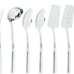 Viking Kitchen Utensils Set, 8 Piece Stainless Steel Cooking Utensil Set, Includes Spatulas, Spoons, Pasta Fork, Deep Ladle, Meat Fork, and Skimmer, Silver