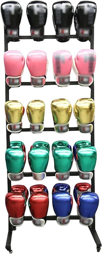 Metal Boxing Gloves Drying Rack, Boxing Glove Storage with Universal Wheels to Slide, Metal Boxing Gloves to Dry Out, Holds 20 Pair of Gloves, Black