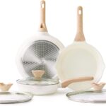 Kordisen Ceramic Nonstick Frying Pan Skillet Set with Lid, 3 Piece Ceramic Pans for Cooking Non Toxic, Healthy Induction Cookware, Stay-Cool Handle, PFOA & PFAS Free (8 Inch, 9.5 Inch, 11 Inch)