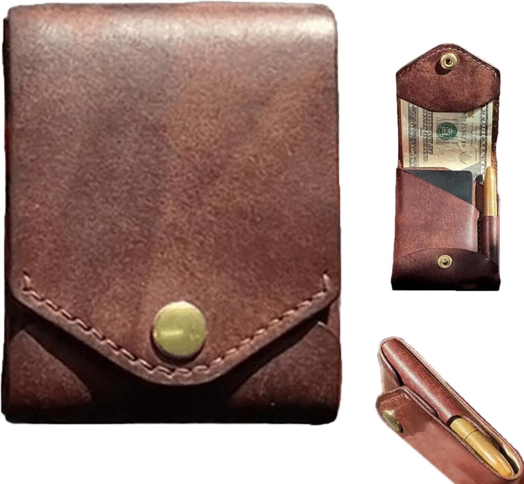 Multifunctional Compact Wallet, Handmade Leather Card Holder, Slim Minimalist Bifold Wallet with Pen Slot, Flat Banknote Storage for Daily Commuting, Business, and Travel (1)