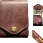 Multifunctional Compact Wallet, Handmade Leather Card Holder, Slim Minimalist Bifold Wallet with Pen Slot, Flat Banknote Storage for Daily Commuting, Business, and Travel (1)