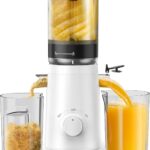 Juicer Machines, TUUMIIST Cold Press Juicer with 5.3″ Extra Large Feed Chute Fit Whole Fruits & Vegetables Easy to Clean, High Juice Yield, BPA Free (White)
