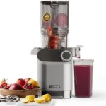 Anybear Cold Press Juicer, 200W Masticating Slow Juicer 4.3″ Large Feed Chute Fit Whole Fruits Vegetables | Upgraded Auger | Tritan Material | BPA Free | Juice Recipes (Silver)