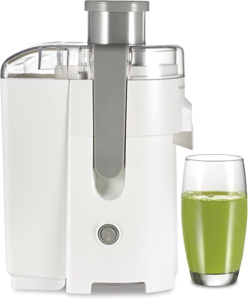 Hamilton Beach HealthSmart Juicer Machine, Compact Centrifugal Extractor, 2.4” Feed Chute for Fruits and Vegetables, Easy to Clean, BPA Free, 400W, White (67501)