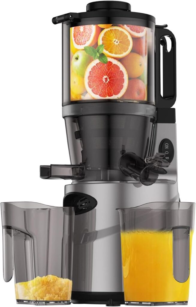 Cold Press Juicer – 5.5″ Feeding Chute, Masticating Juicer Fit Whole Fruits and Vegetables, Auto-cutting Auger, Easy to Clean (silver)