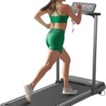 Compact Walking Pad with Handle Bar, Foldable Electric Treadmill with Handles and 3.5HP Powerful Motor, Portable Small Walking Pads Treadmill for Home Small Spaces,400LBS Weight Capacity