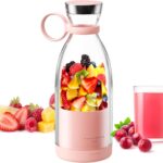 Asa Vea Portable Blender, Mini Blender for Smoothies and Shakes with 4 Blades, 11 Oz Personal Size Blender with Travel Lid and USB Rechargeable for Kitchen, Office, Gym (Pink)