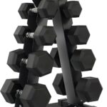 Fitvids Fitvids Rubber Coated Hex Dumbbell Weight Set and Storage Rack, 100LBS, 150LBS or 200LBS Set, 5-20 lbs, 5-25 lbs, 10-30 lbs Pairs