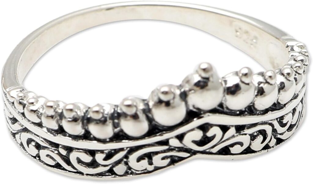 NOVICA Artisan Handmade .925 Sterling Silver Band Ring Crafted Indonesia ‘Crowned’