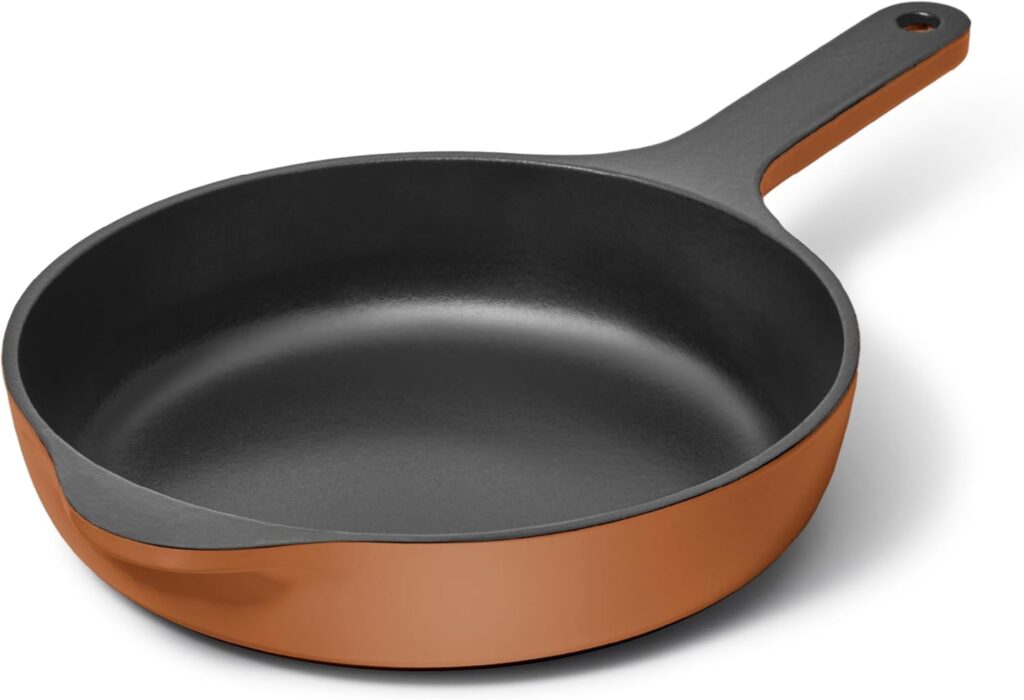 Caraway Cast Iron Skillet – 8” Enameled Cast Iron Pan With 3 Layer Enamel Coating – No Seasoning Required – Compatible With All Stovetops – Free From Forever Chemicals – Rust
