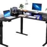 VEVOR L Shaped Electric Standing Desk with 2 Drawers, 63 x 55 inch Adjustable Height Corner Desk with Storage, Sit Stand up Computer Table with Light Strips for Office Home, Easy to Assemble, Black