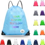 pack of 50 Custom Bags With Your Logo,Drawstring Backpacks Bulk String Bag,Great for Travelling, Gym and for Everyday Use (Custom Sky Blue)